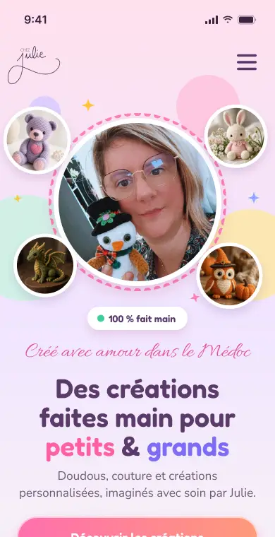 Maquette mobile Figma pour Chez Julie