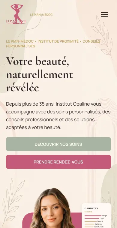 Maquette mobile Figma pour Institut Opaline