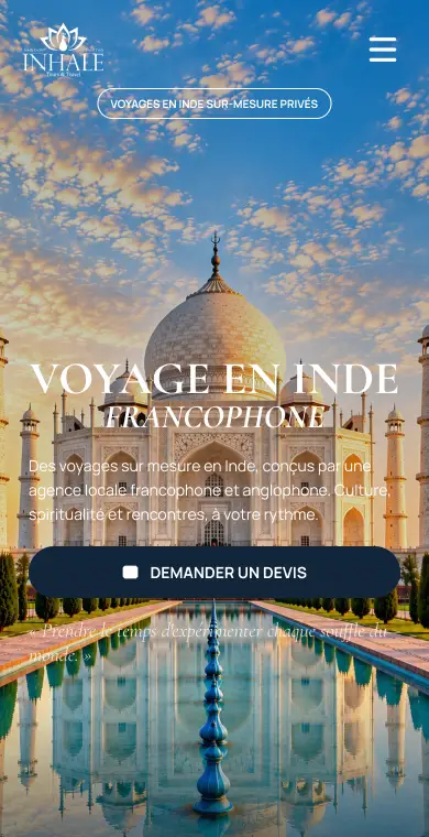 Maquette mobile Figma pour Inhale Tours & Travel