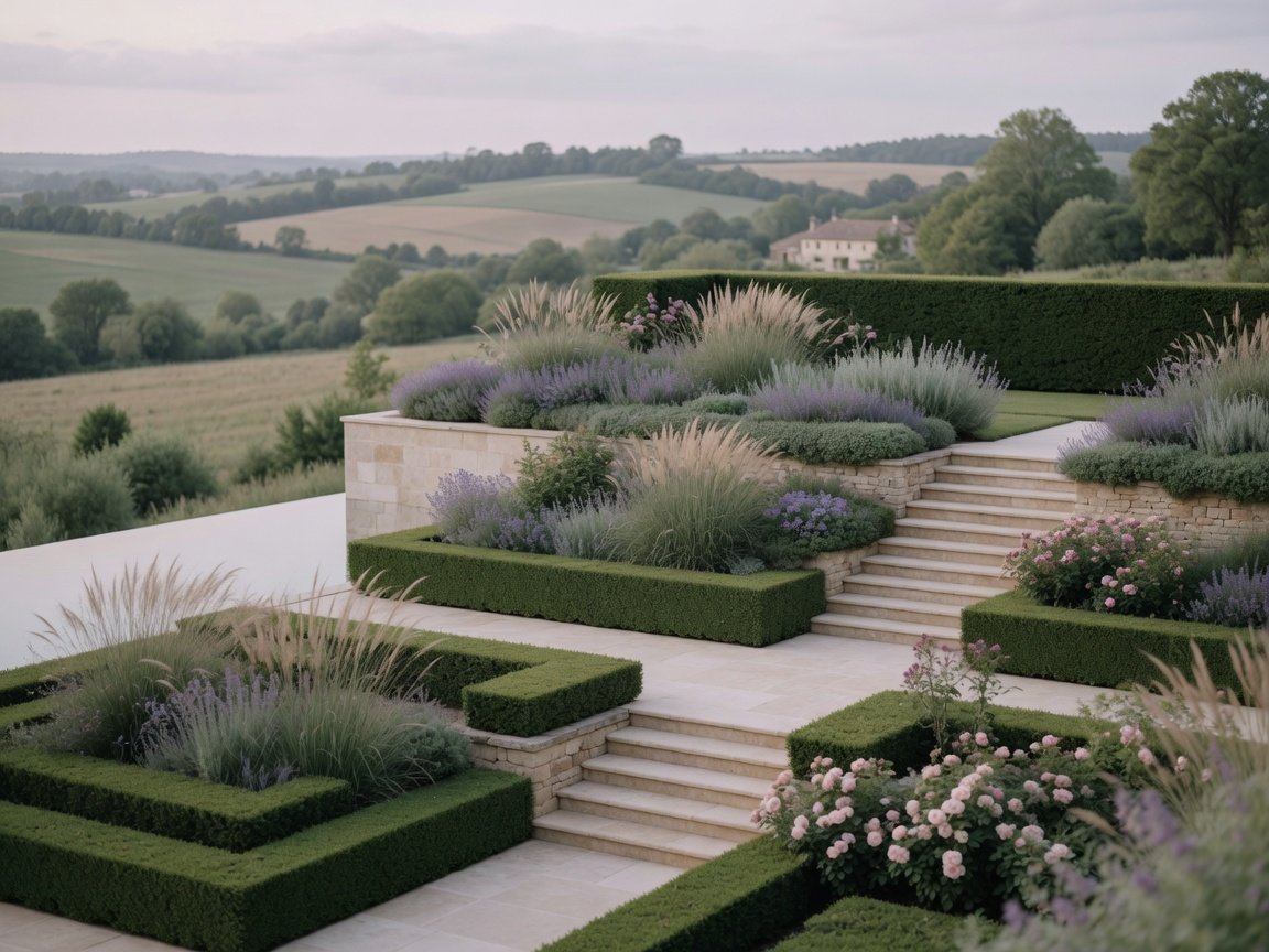 Jardin d'exception avec haies structurées et vue dégagée